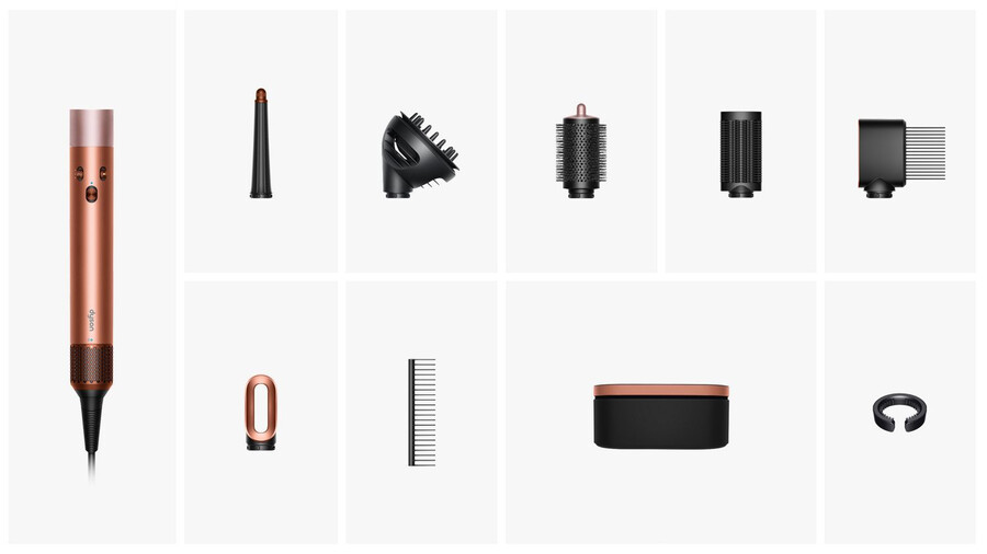 dyson airwrap id multi-styler e asciugacapelli con diffusore seta ambrata